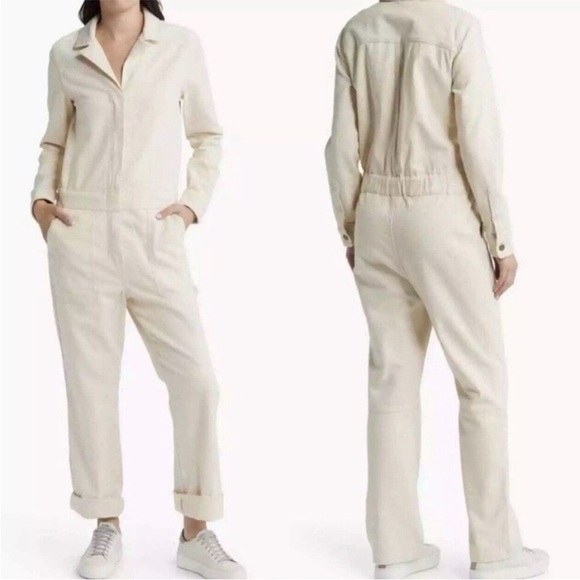 Faherty Pants - Faherty Denim Jumpsuit Overland Twill Utility Cotton in Off White Size XS